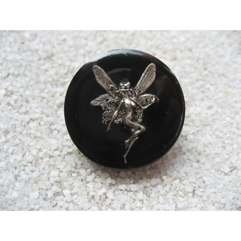 Fancy ring, silver winged fairy, on black resin