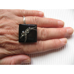 Fancy square ring, Tinker Bell, on black resin background