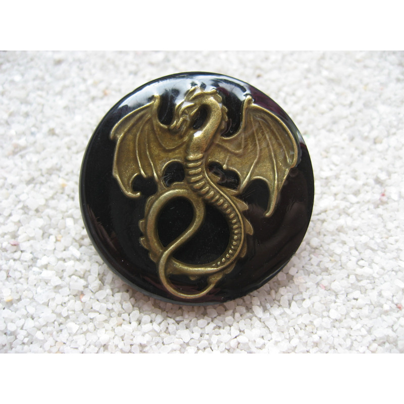Large Steampunk ring, Bronze Dragon, on black resin