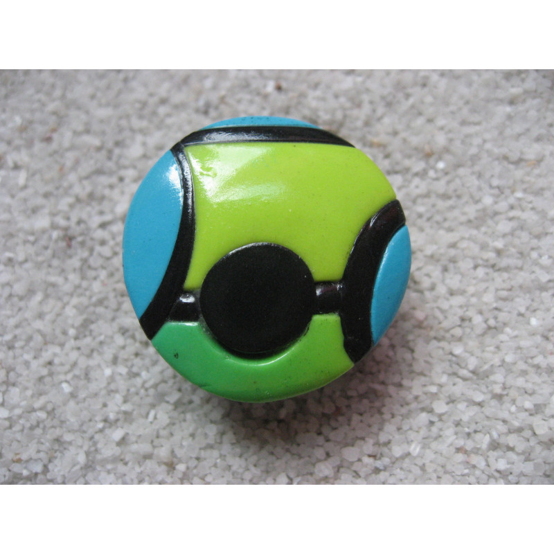 Adjustable RING, green and blue cabochon in Fimo