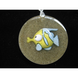 Fantasy pendant, tropical fish, on sand resin background