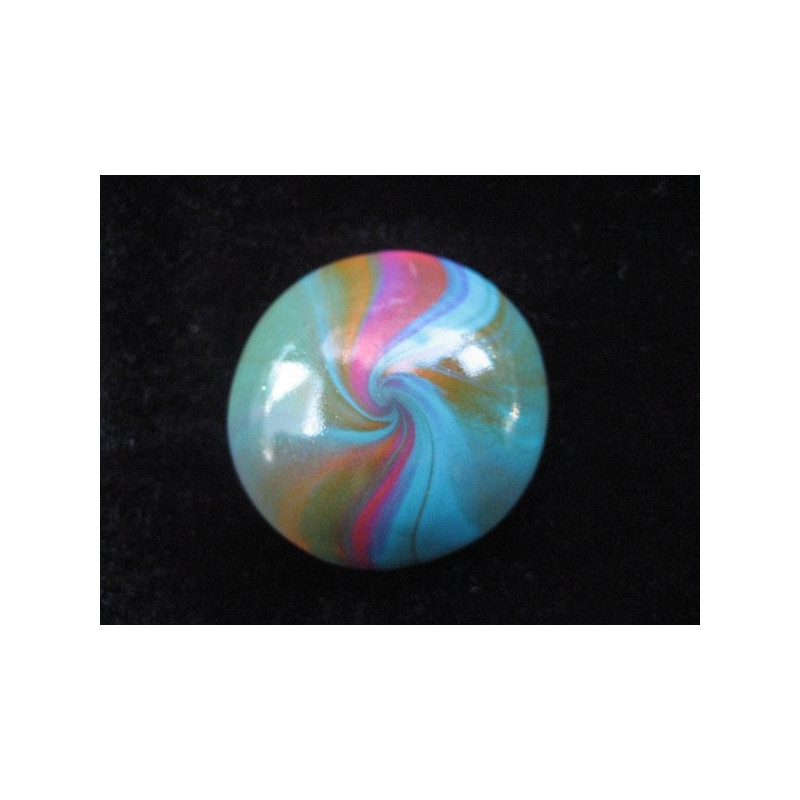 Cabochon ring, turquoise / fuchsia spiral, in Fimo