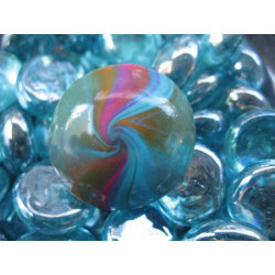 Cabochon ring, turquoise / fuchsia spiral, in Fimo