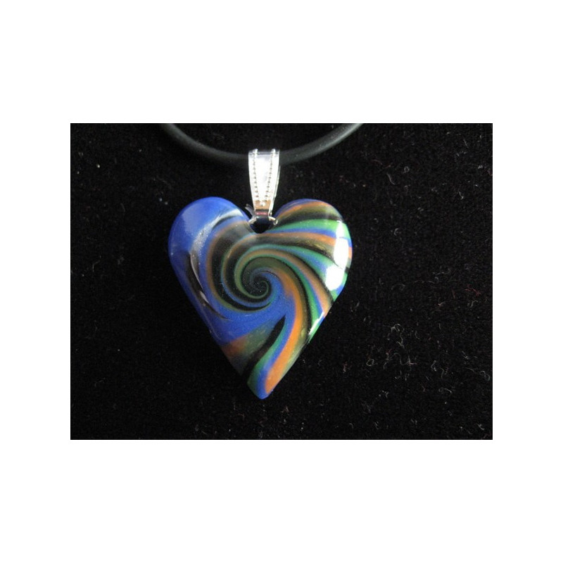 Heart pendant, spiral blue / green, in Fimo